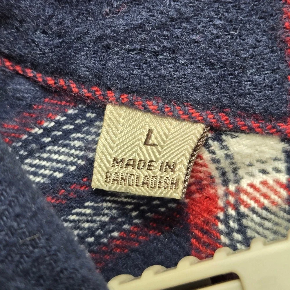 Jachs‎ NY Mens Flannel Shirt Large Navy Blue Red White Plaid Button Down Cotton